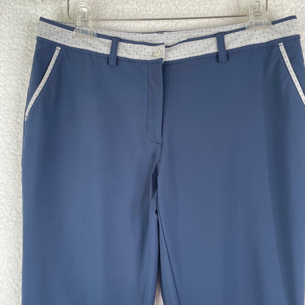 Lady Hagen Womens Navy Blue Polka Dot Trim Golf Pants Size 8 Stretch Activewear